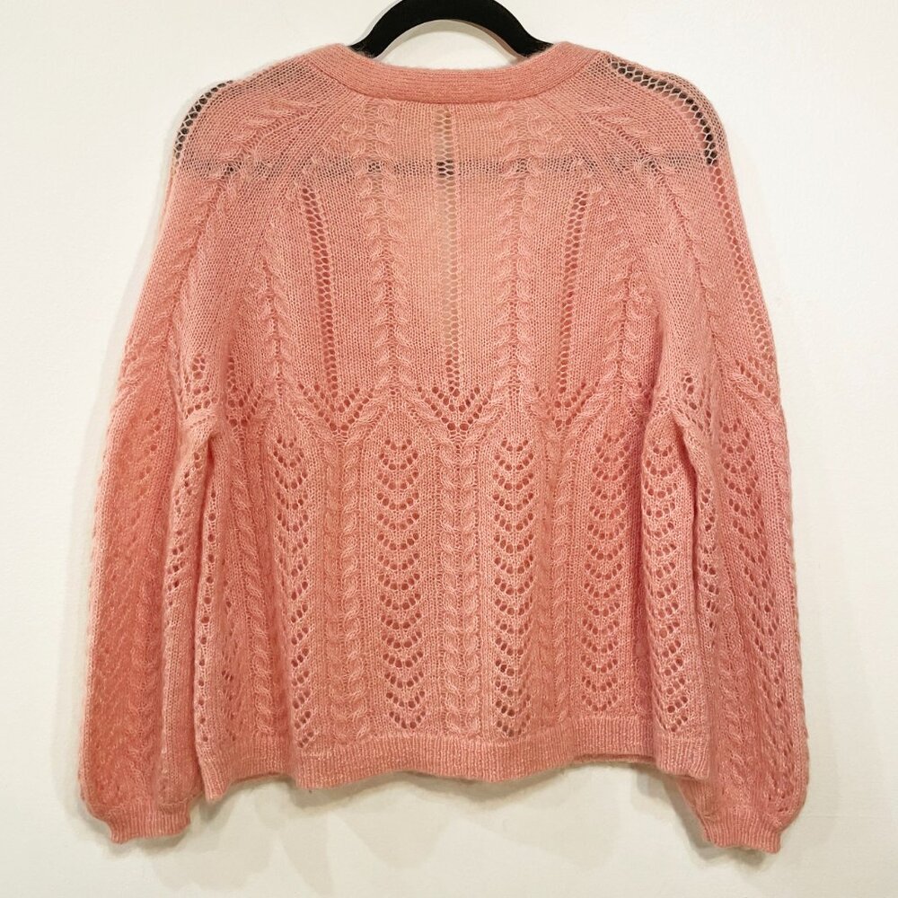 EUC Sezane Augustino Mohair Wool Fancy Knit Cardigan Peach Pink XS - Picture 3 of 8
